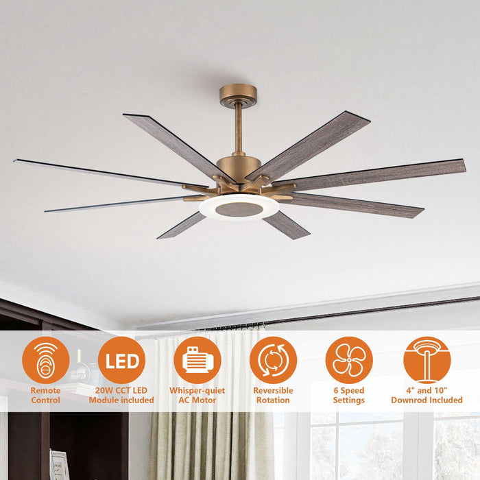 65" Godavari Industrial Downrod Mount Reversible Ceiling Fan with LED Lighting and Remote Control