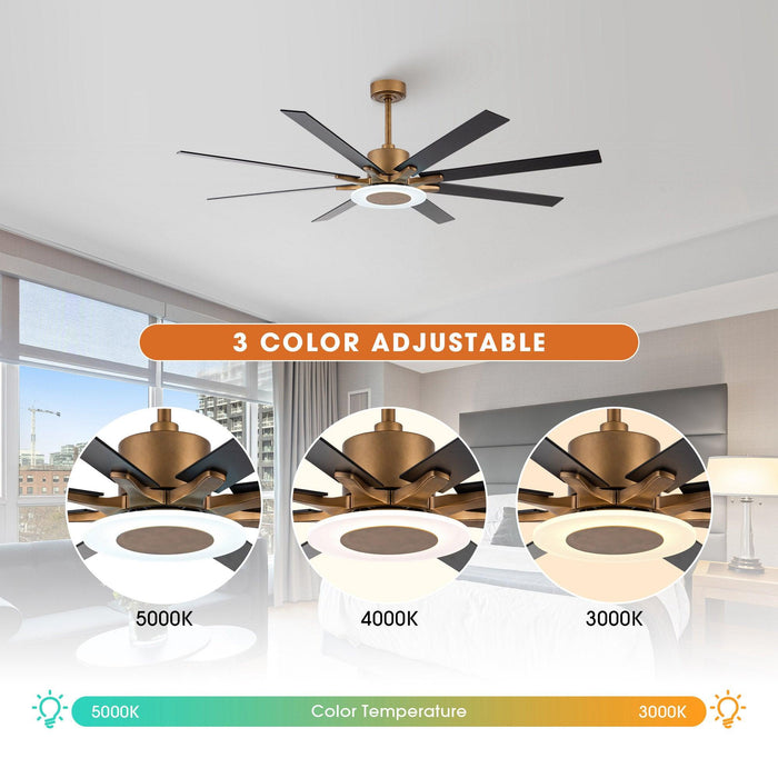 65" Godavari Industrial Downrod Mount Reversible Ceiling Fan with LED Lighting and Remote Control
