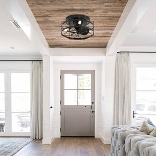 13" Madurai Farmhouse Flush Mount Reversible Ceiling Fan with Lighting and Remote Control