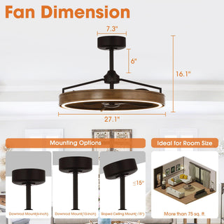 27" Mumbai Farmhouse Downrod Mount Ceiling Fan with LED Lighting and Remote Control