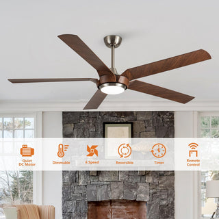 65" Fury Hamptons Farmhouse DC Motor Downrod Mount Ceiling Fan with Lighting and Remote Control