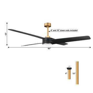 60" Parvez Hamptons Modern DC Motor Downrod Mount Reversible Ceiling Fan with Lighting and Remote Control