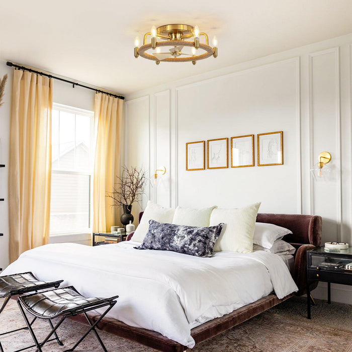 20" Flush Mount Golden Ceiling Fan with Light and Remote Control