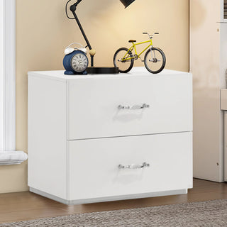 Stoholm Modern White 2-Drawer Nightstand with Sleek Chrome Handles