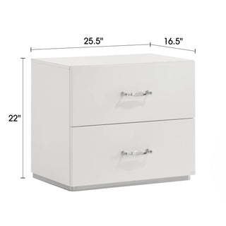 Stoholm Modern White 2-Drawer Nightstand with Sleek Chrome Handles