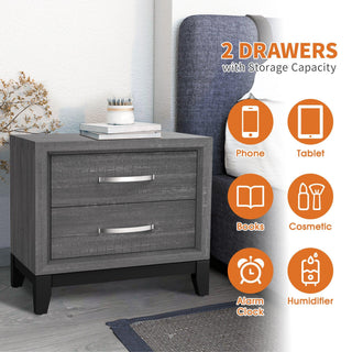 Modern Lucien Wood Nightstand with 2 Drawers For Bedroom