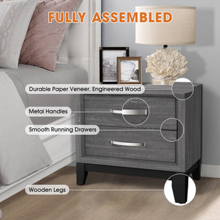 Modern Lucien Wood Nightstand with 2 Drawers For Bedroom