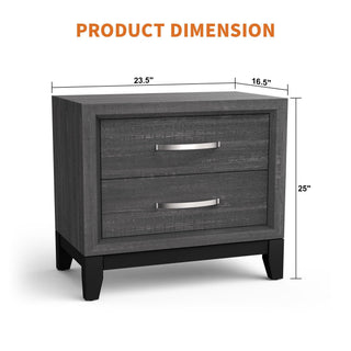 Modern Lucien Wood Nightstand with 2 Drawers For Bedroom