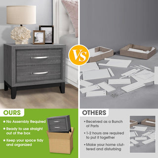 Modern Lucien Wood Nightstand with 2 Drawers For Bedroom