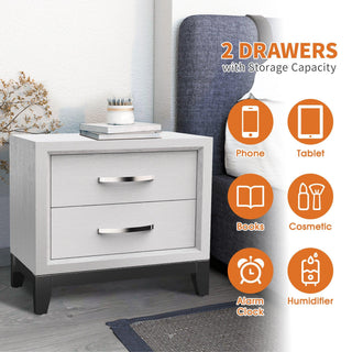 Modern Lucien Wood Nightstand with 2 Drawers For Bedroom