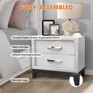 Modern Lucien Wood Nightstand with 2 Drawers For Bedroom