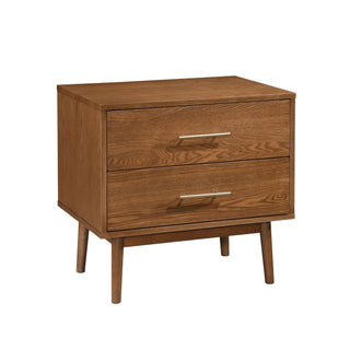 Tromso 23" Mid-Century Modern Walnut Nightstand with 2 Drawers & Round Tapered Legs