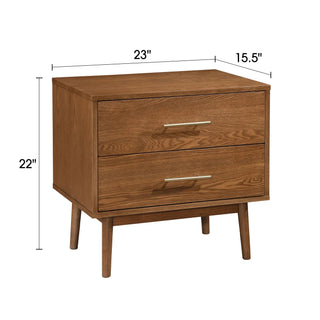 Tromso 23" Mid-Century Modern Walnut Nightstand with 2 Drawers & Round Tapered Legs
