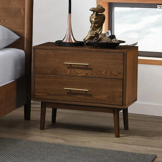 Tromso 23" Mid-Century Modern Walnut Nightstand with 2 Drawers & Round Tapered Legs