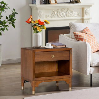 Hepburne 26" Walnut Mid-Century Nightstand with Touch Light