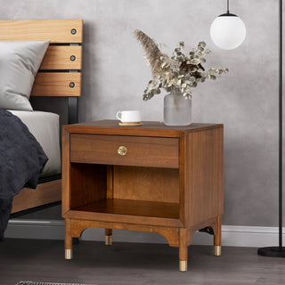 Hepburne 26" Walnut Mid-Century Nightstand with Touch Light
