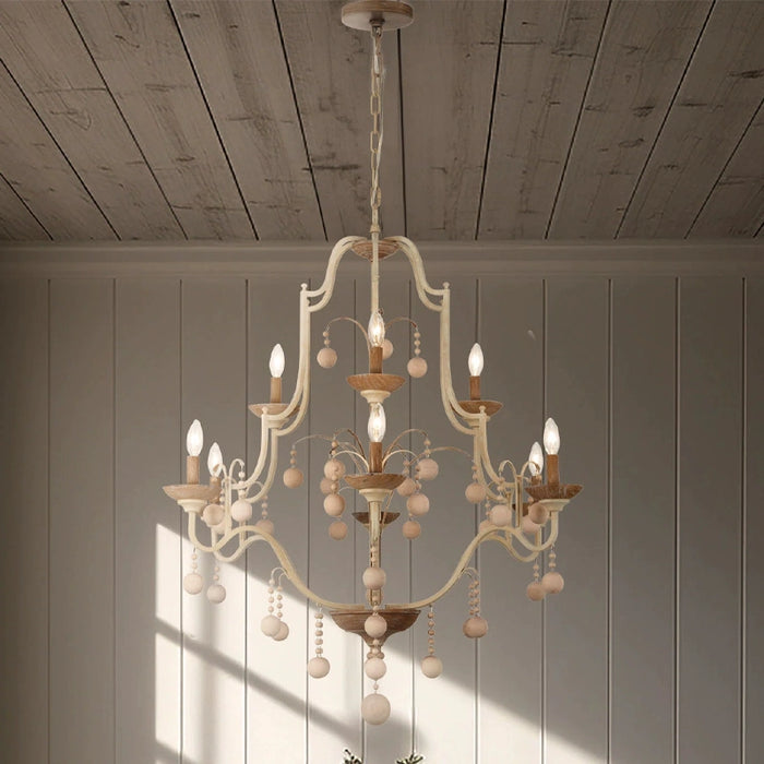 Vintage White Traditional Chandelier with Adjustable Hanging Length in Dining Room