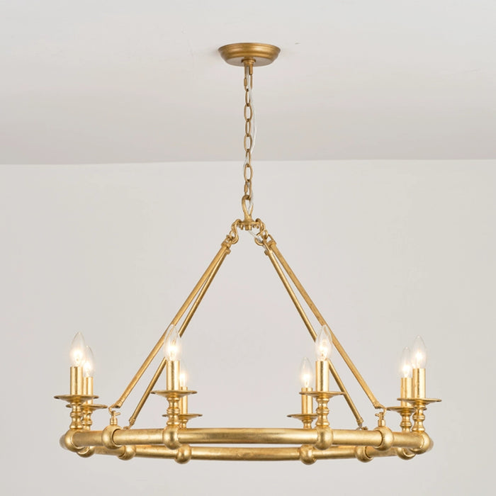 8-Light Industrial Chandelier in  Living Room with Adjustable Hanging Length