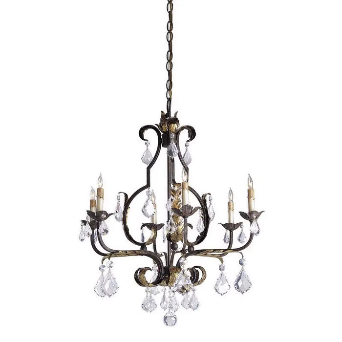 American Industrial Vintage Crystal Chandelier with Adjustable Hanging Length