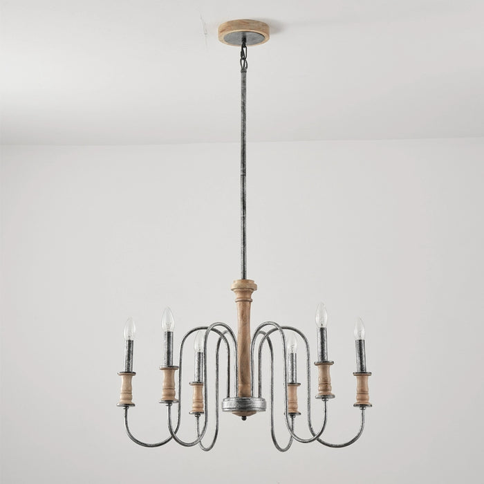 6-Light French Farmhouse Vintage Chandelier in Living Room, Dining Room