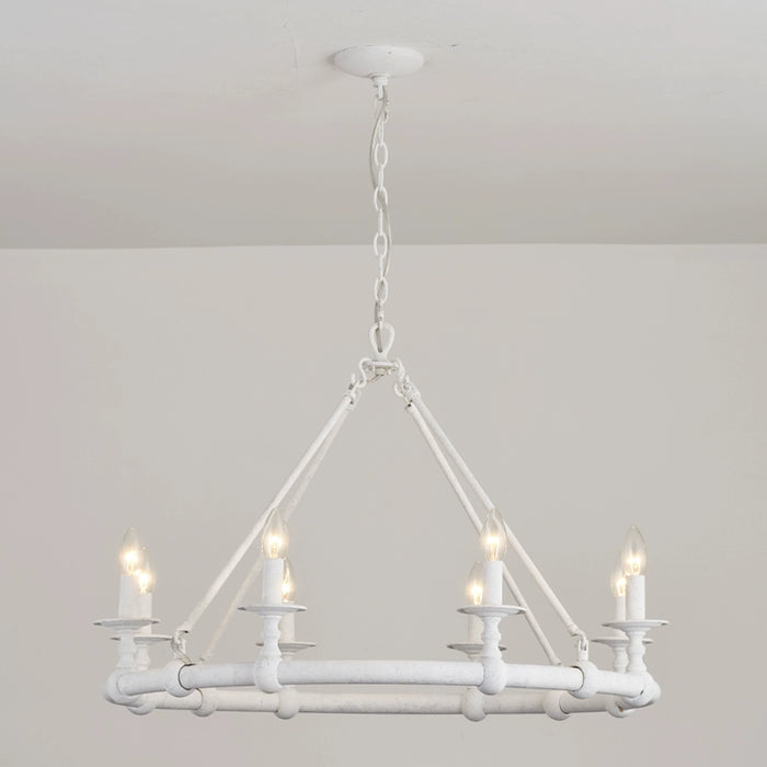 8-Light Industrial Chandelier in  Living Room with Adjustable Hanging Length