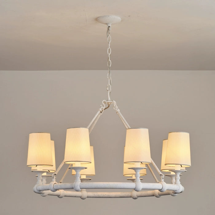 8-Light Vintage Industrial Chandelier in Living Room with Cloth Cover and Adjustable Hanging Length