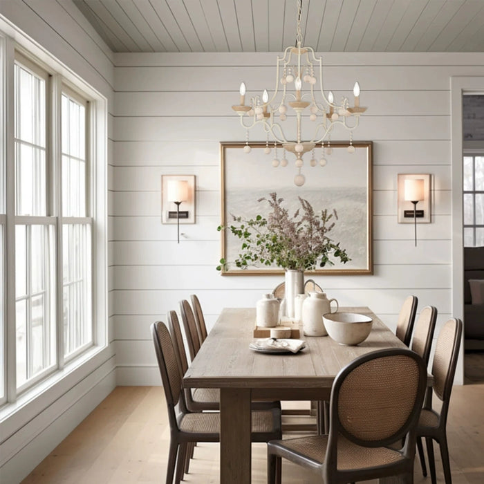 Vintage White Traditional Chandelier with Adjustable Hanging Length in Dining Room