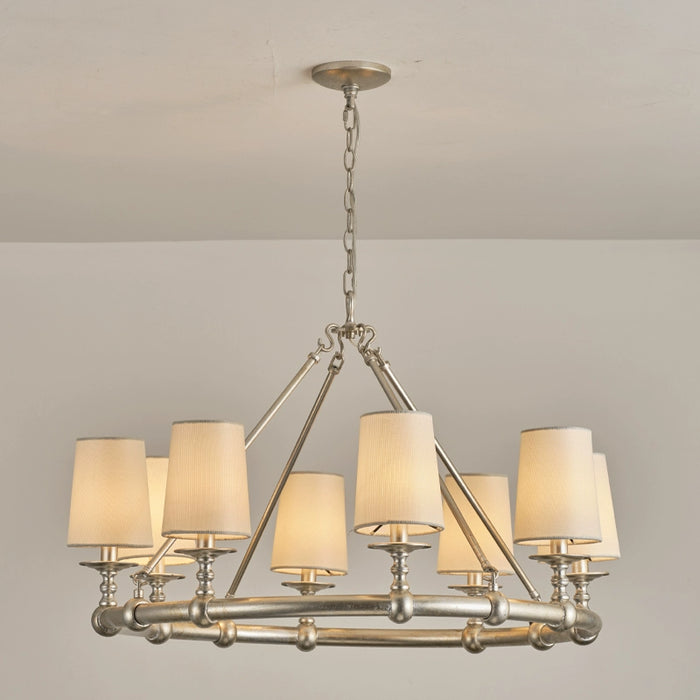 8-Light Vintage Industrial Chandelier in Living Room with Cloth Cover and Adjustable Hanging Length