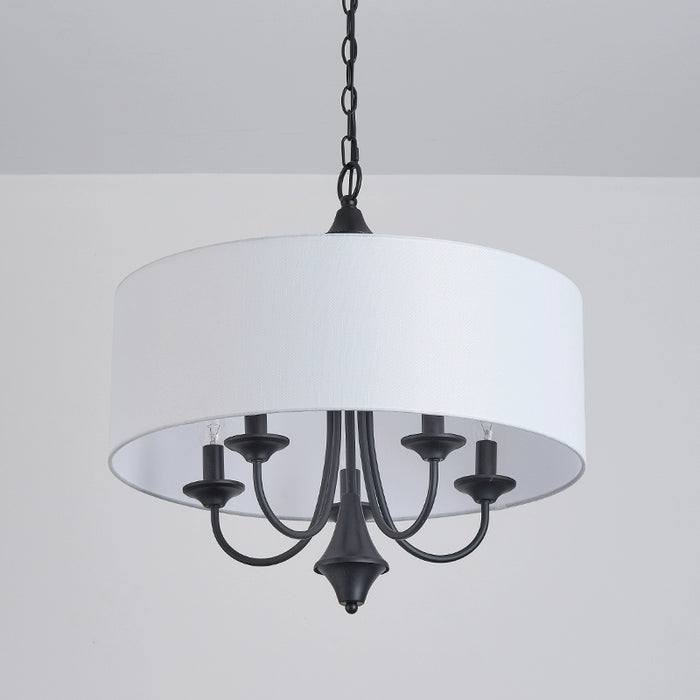 5-Light American Style Iron White Chandelier with Adjustable Hanging Length and Cloth Cover