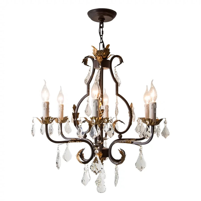 American Industrial Vintage Crystal Chandelier with Adjustable Hanging Length