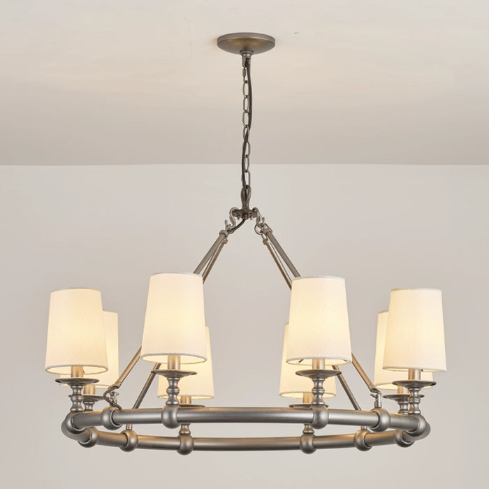 8-Light Vintage Industrial Chandelier in Living Room with Cloth Cover and Adjustable Hanging Length