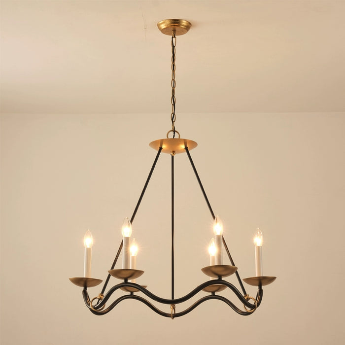 6-Light Industrial Black and Copper Pendant Lighting with Adjustable Hanging Length