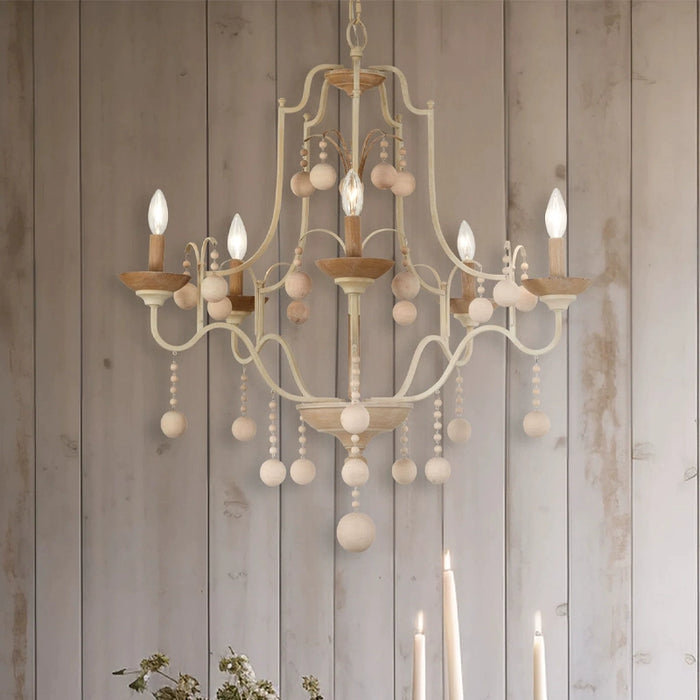 Vintage White Traditional Chandelier with Adjustable Hanging Length in Dining Room