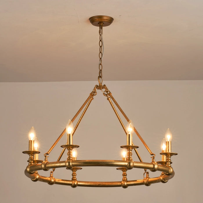 8-Light Industrial Chandelier in  Living Room with Adjustable Hanging Length