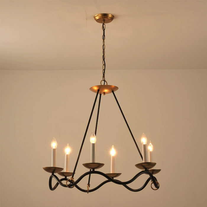 6-Light Industrial Black and Copper Pendant Lighting with Adjustable Hanging Length