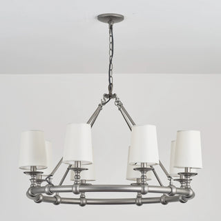 8-Light Vintage Industrial Chandelier in Living Room with Cloth Cover and Adjustable Hanging Length