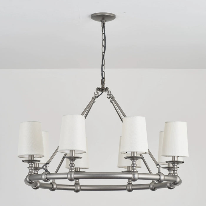 8-Light Vintage Industrial Chandelier in Living Room with Cloth Cover and Adjustable Hanging Length