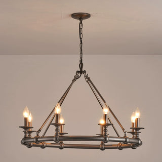 8-Light Industrial Chandelier in Living Room with Adjustable Hanging Length
