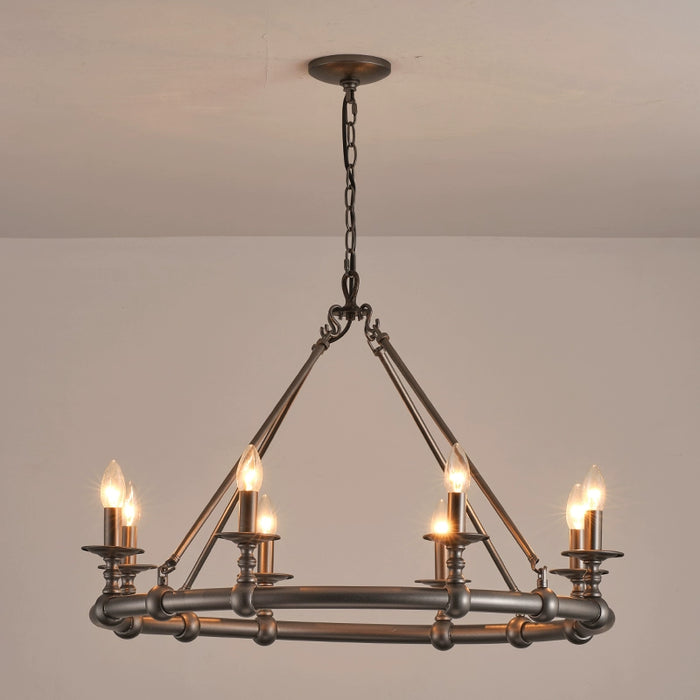 8-Light Industrial Chandelier in  Living Room with Adjustable Hanging Length