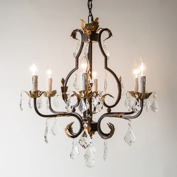 American Industrial Vintage Crystal Chandelier with Adjustable Hanging Length