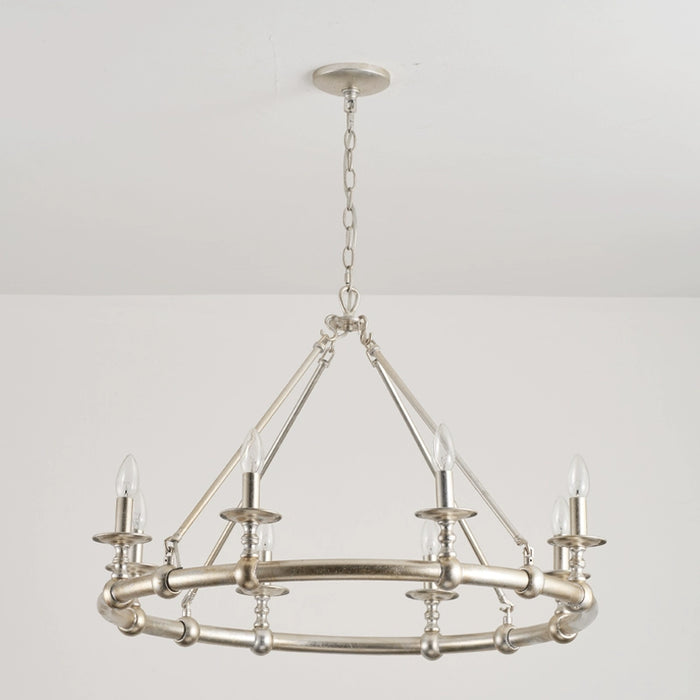 8-Light Industrial Chandelier in  Living Room with Adjustable Hanging Length