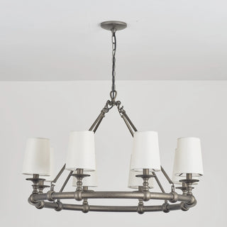 8-Light Vintage Industrial Chandelier in Living Room with Cloth Cover and Adjustable Hanging Length