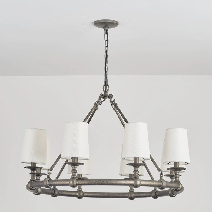 8-Light Vintage Industrial Chandelier in Living Room with Cloth Cover and Adjustable Hanging Length