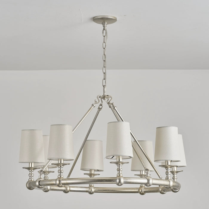 8-Light Vintage Industrial Chandelier in Living Room with Cloth Cover and Adjustable Hanging Length