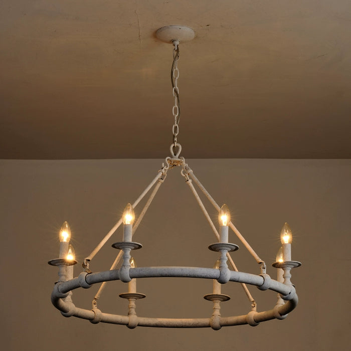 8-Light Industrial Chandelier in  Living Room with Adjustable Hanging Length