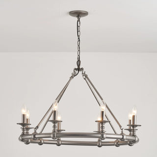 8-Light Industrial Chandelier in Living Room with Adjustable Hanging Length
