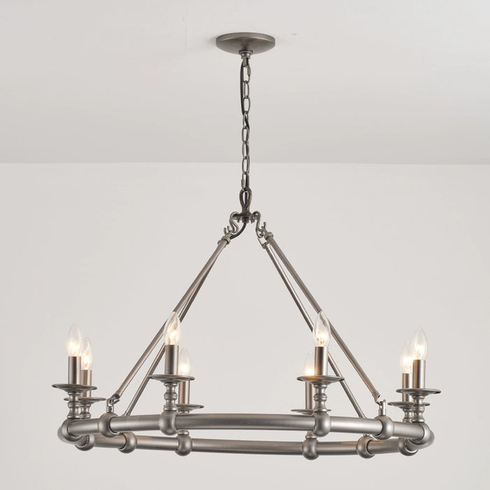 8-Light Industrial Chandelier in  Living Room with Adjustable Hanging Length