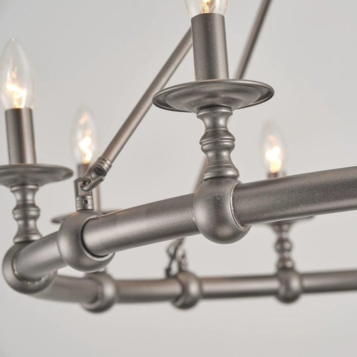 8-Light Industrial Chandelier in  Living Room with Adjustable Hanging Length