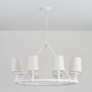 8-Light Vintage Industrial Chandelier in Living Room with Cloth Cover and Adjustable Hanging Length