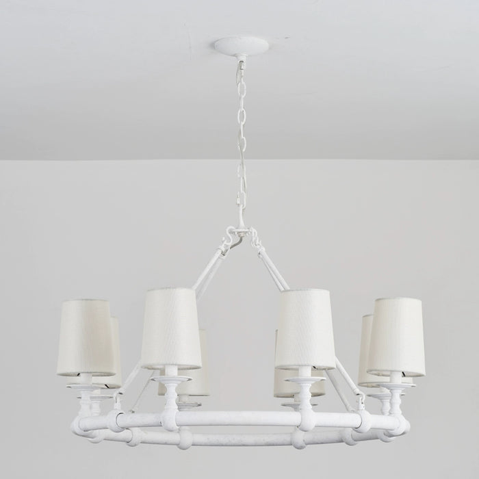 8-Light Vintage Industrial Chandelier in Living Room with Cloth Cover and Adjustable Hanging Length